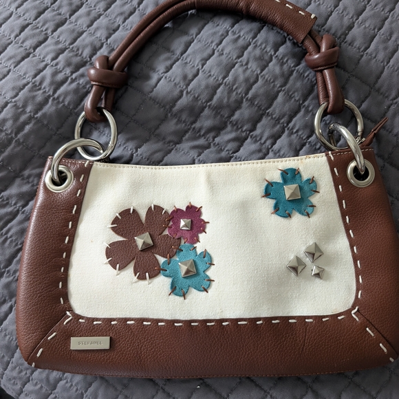 Stefanel Handbags - Stefanel Brown and Cream Mini Bag with Floral Accents